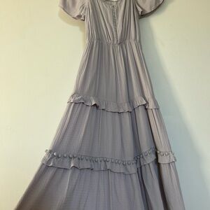 All in Favor Lavender Ruffled Tiered Midi Dress